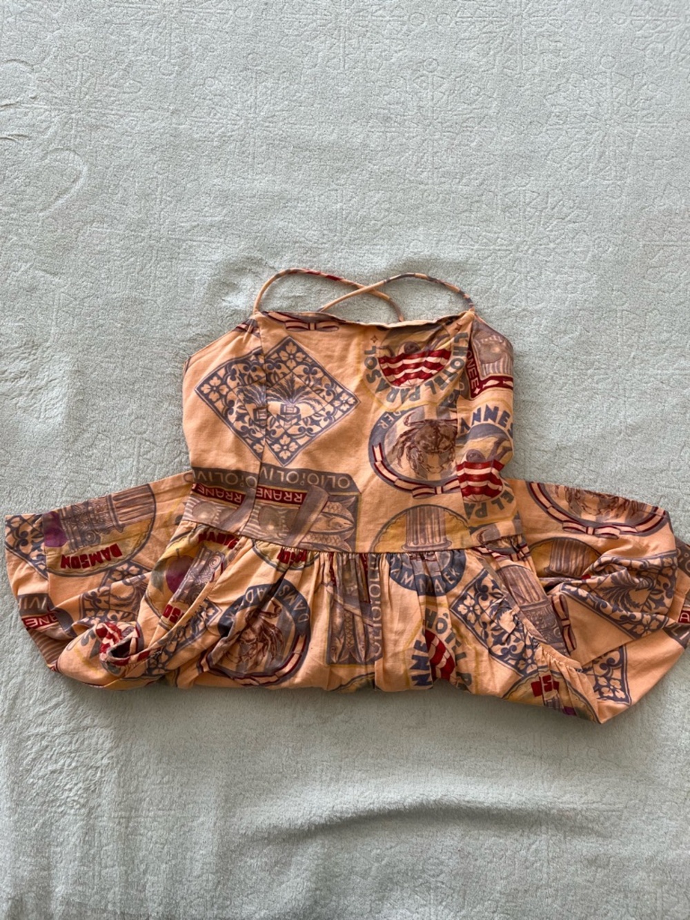 Damson Madder Women's Peaches Mini Apron Dress in Papaya Holiday Print US10 UK14 - Picture 6 of 8